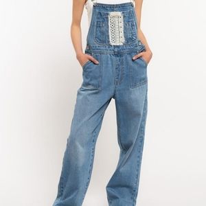 P O L Fun Feel Lace Detail Denim Overall